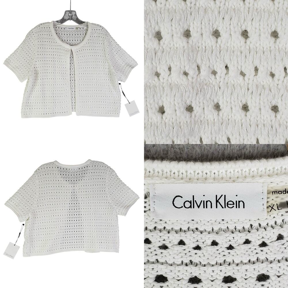 Calvin Klein Cardigan Shrug White Open Knit Cropped Women’s Size XL New